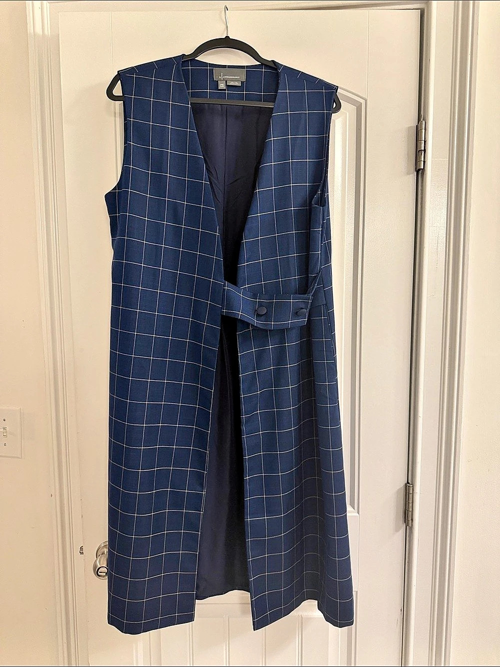 Anthropologie Plaid Mod Vest Blue Checkered Midi Dress